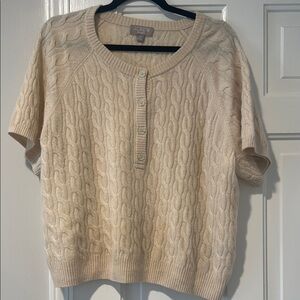 J. Crew Cashmere Cream Short-Sleeve Cable Knit Top